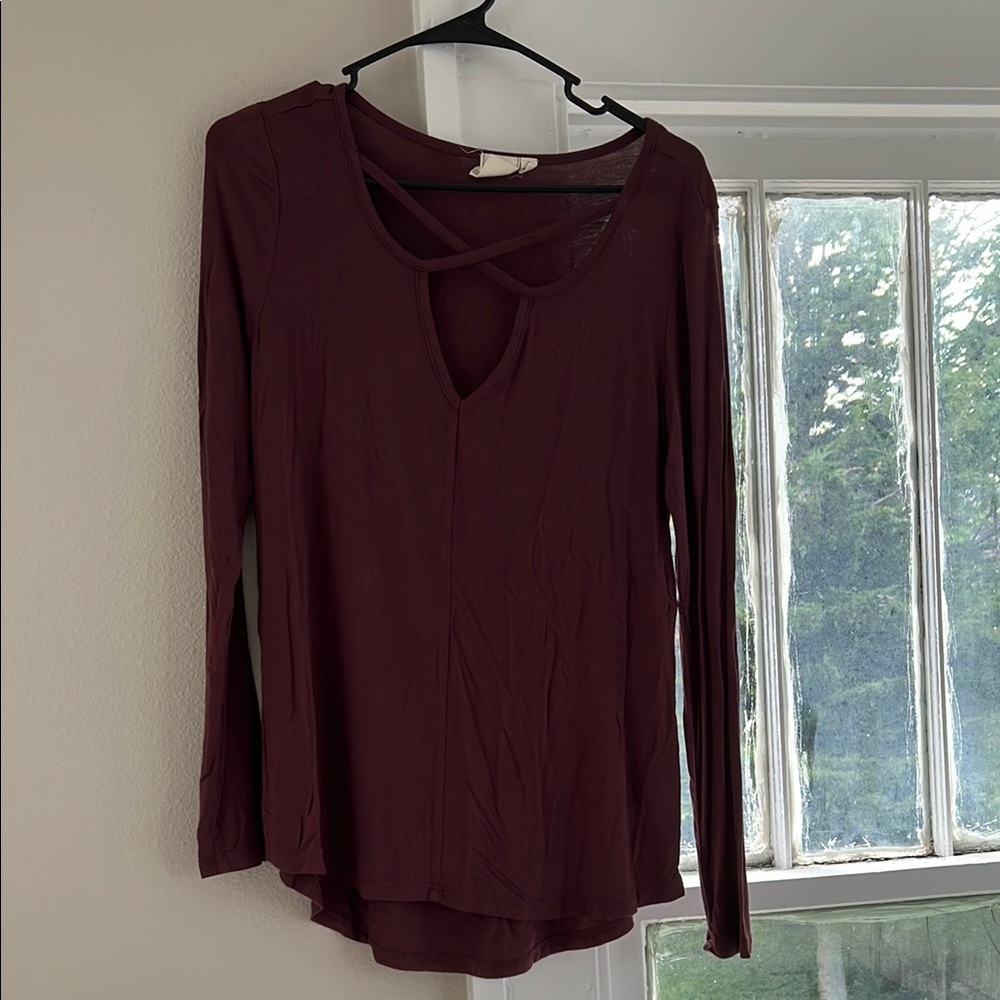 White Crow Red Long Sleeve Blouse with Cut Out Tie Front